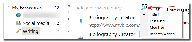 Passwords sort in entries view